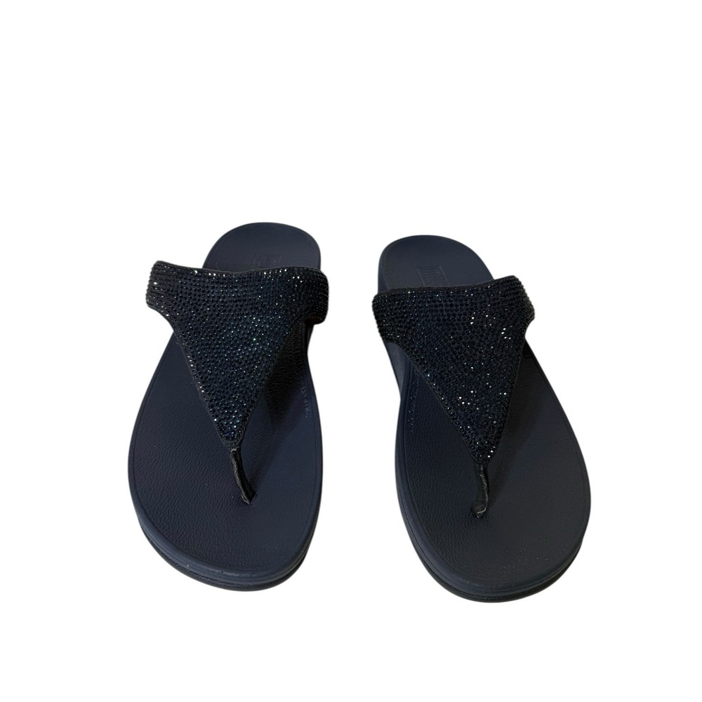 Fitflop Lottie Shimmer Crystals T82-399 Navy Blue Toe Post Thong Womens 7 - Picture 3 of 8